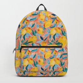 Lucky Lemons Watercolor Fruit Pattern in Peach and Yellow Backpack