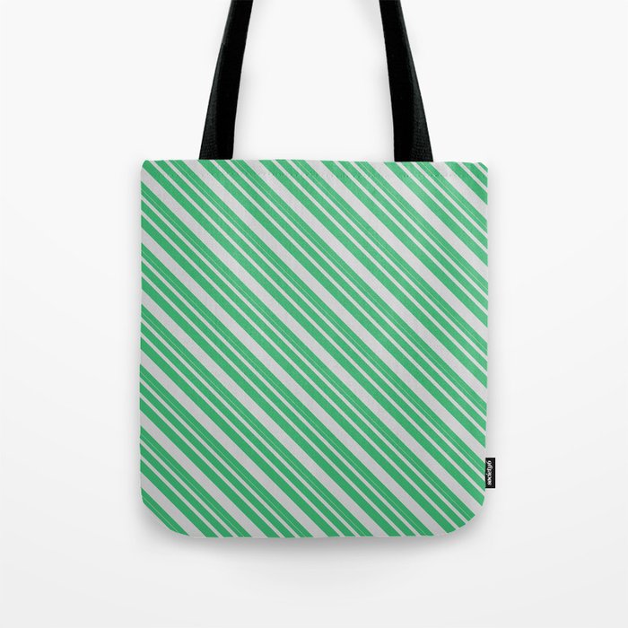 Sea Green and Light Grey Colored Lines Pattern Tote Bag