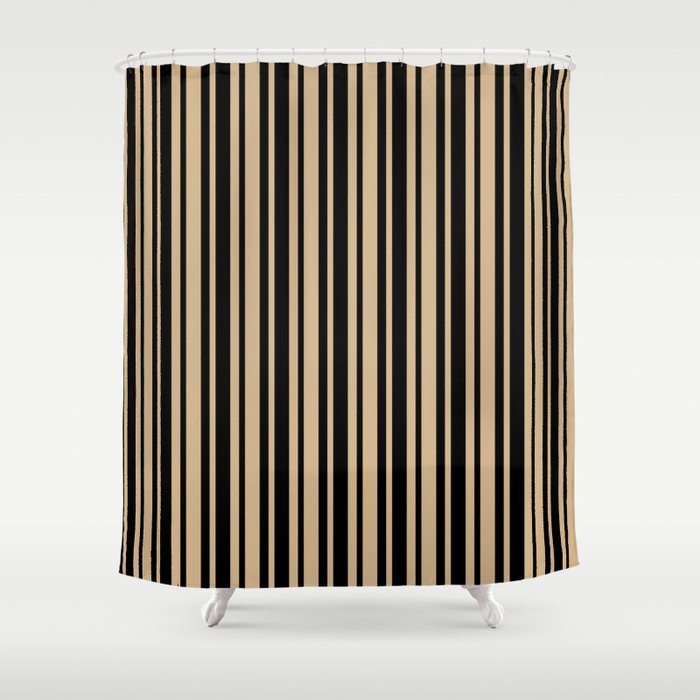 Tan Brown And Black Vertical Var Size Stripes Shower Curtain By