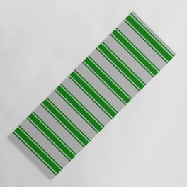 [ Thumbnail: Grey and Green Colored Stripes Pattern Yoga Mat ]