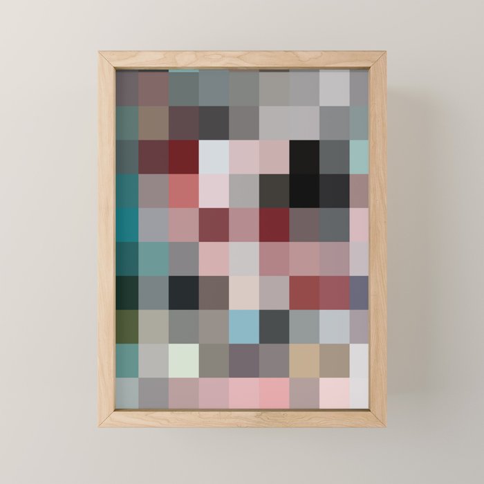 geometric pixel square pattern abstract background in red pink blue Framed Mini Art Print