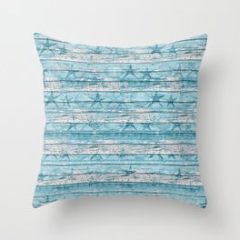 Rustic Beach Wooden Planks Nautical Starfish Texture Throw Pillow | Woodenplanks, Planks, Rusticwoodenplanks, Travel, Blue, Beach, Rustic, Worn, Starfish, Pattern 