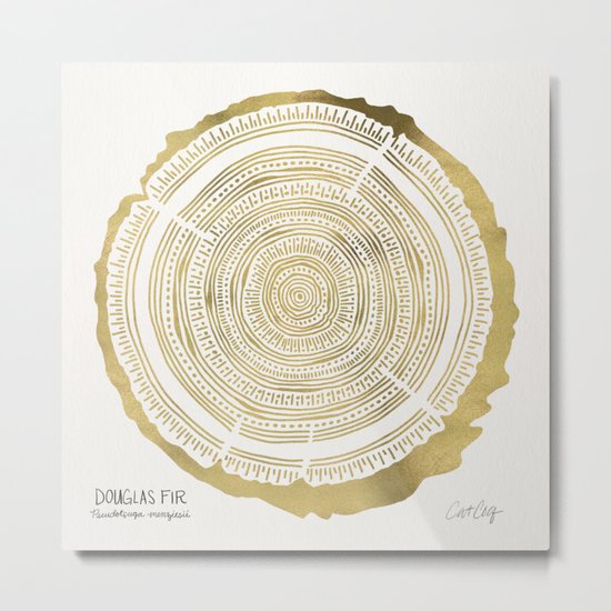 Douglas Fir – Gold Tree Rings Metal Print