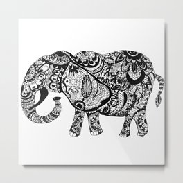 Zentangle Elephant Metal Print