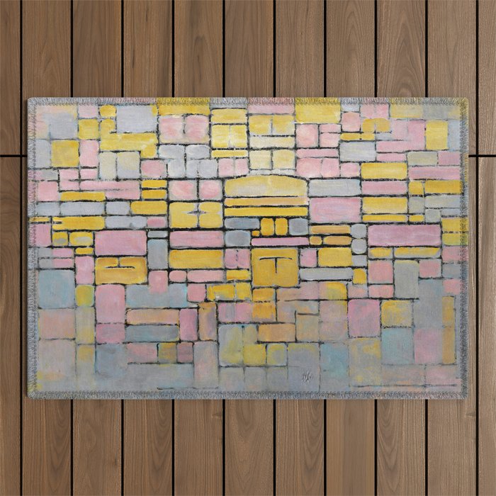 Piet Mondrian (1872-1944) - Tableau No. 2 Composition No. V  (Ocher, Blue, Gray & Pink) - 1914 - De Stijl (Neoplasticism), Cubism - Abstract - Oil on canvas - Digitally Enhanced Version - Outdoor Rug