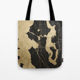 Seattle Black and Gold Map Tote Bag