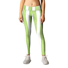 Bright Green and White watercolor stripes Leggings