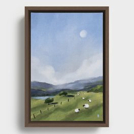 The Rolling Hills and Grazing Sheep Countryside Landscape  Framed Canvas