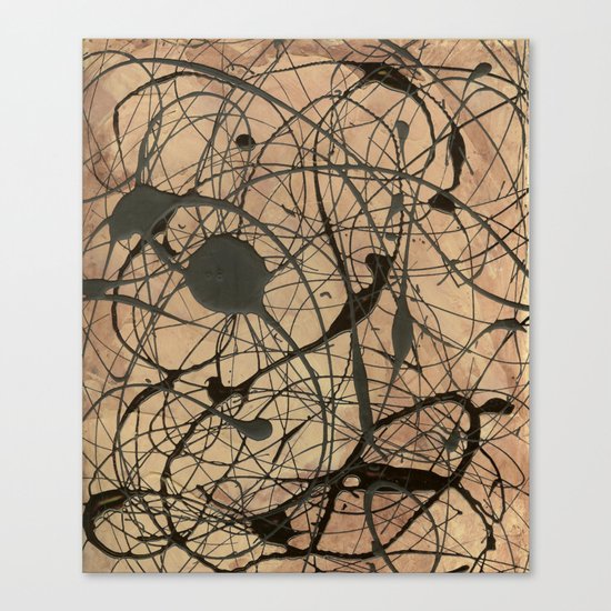 Pollock Inspired Abstract Black On Beige Canvas Print