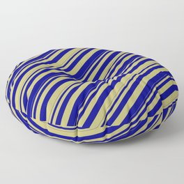 [ Thumbnail: Dark Khaki and Blue Colored Lines Pattern Floor Pillow ]