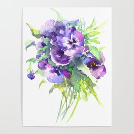 Pansy, flowers, violet flowers, gift for woman design floral vintage style Poster