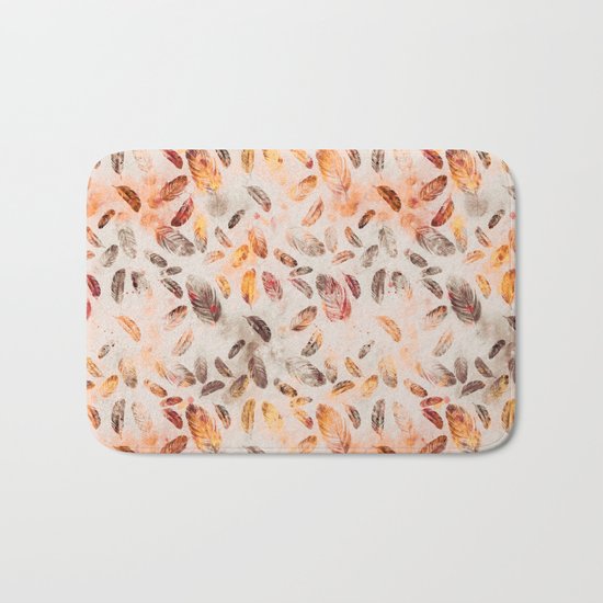 Autumn Feathers watercolor pattern Bath Mat