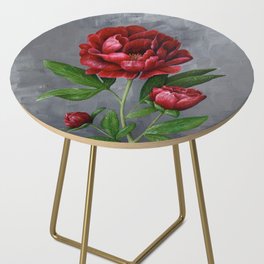 Red Peony Flower Painting Side Table