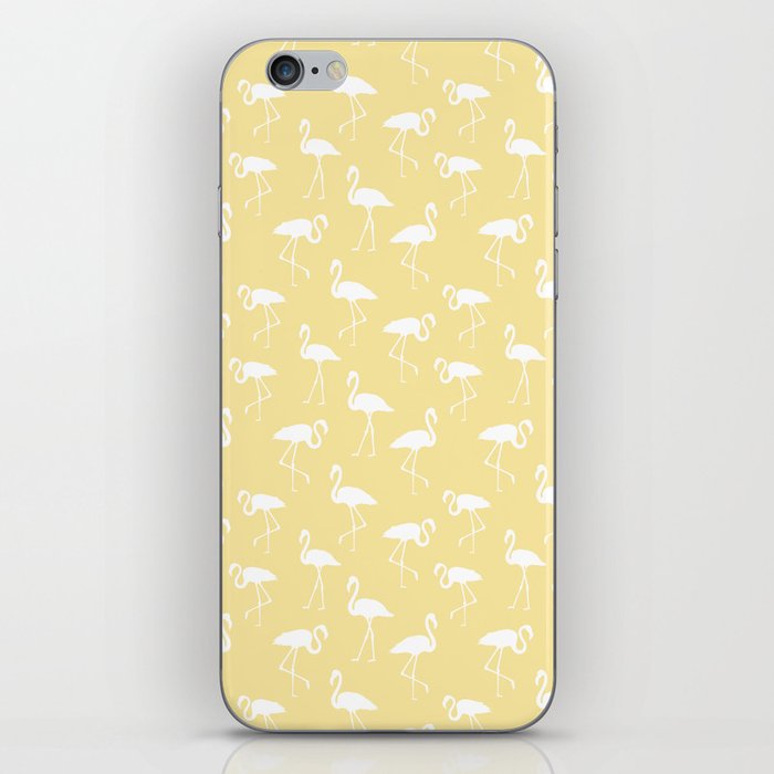 White flamingo silhouettes seamless pattern on beige tan background iPhone Skin