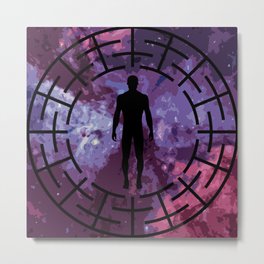Black labyrinth man silhouette Metal Print | Universe, Time, Labyrinth, Black, Graphicdesign, Man, Blue, Life, Purple, Circle 