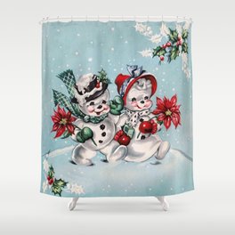 Vintage Christmas Snowman, Retro Christmas Shower Curtain