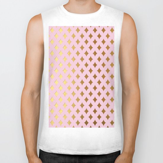 Queenlike- pink and gold elegant quatrefoil ornament pattern Biker Tank