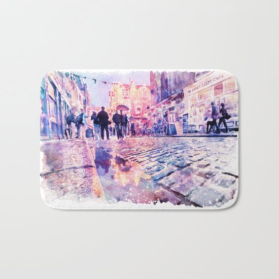 Dublin Watercolor Streetscape Bath Mat