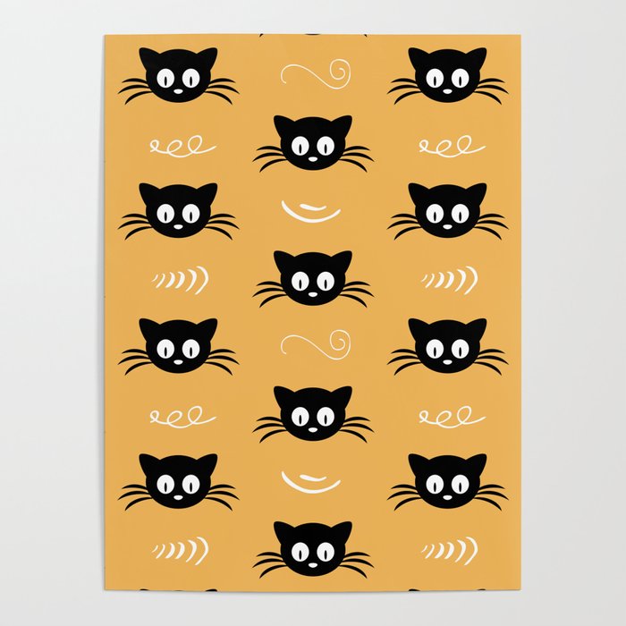 Cute black cat pattern Poster