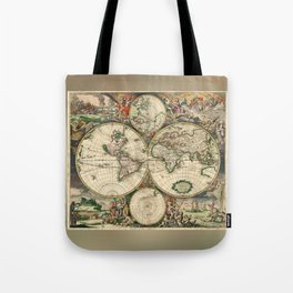 Old map of world hemispheres,by Frederick De Wit, published in Amsterdam, 1668 Tote Bag