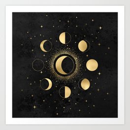 Gold Moon Phases  Art Print