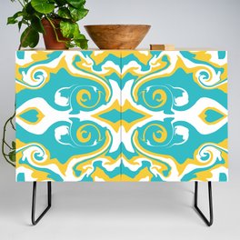 Swirling Pattern in Turquoise and Yellow Credenza