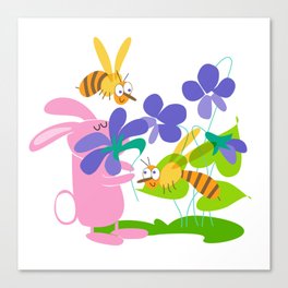 Tiny Bunny with Violets Canvas Print