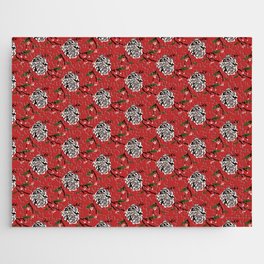Christmas Pattern Floral Red Pine Retro Jigsaw Puzzle