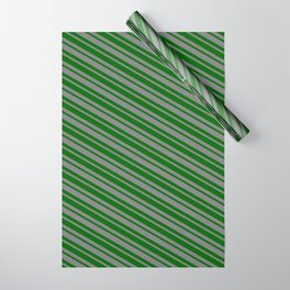 [ Thumbnail: Gray and Dark Green Colored Lines/Stripes Pattern Wrapping Paper ]