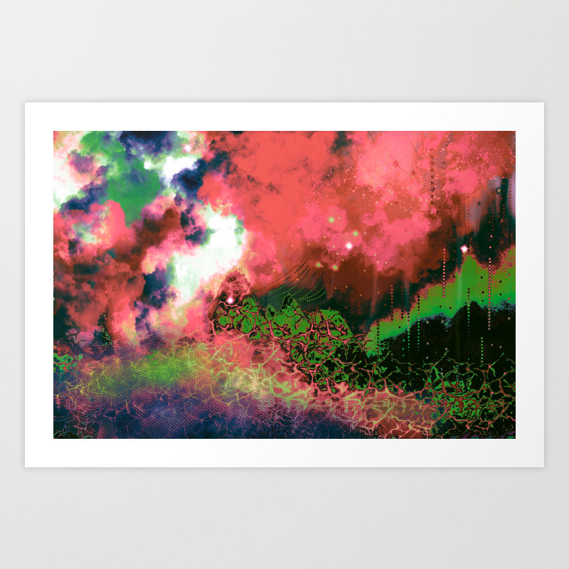 The Crystal Forest Green Pink Digital Painting Fine Art