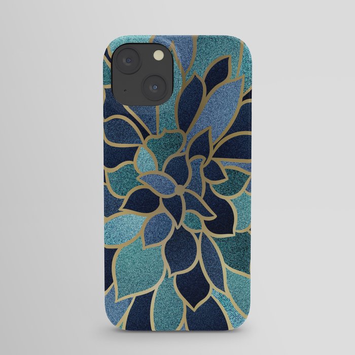 Festive, Floral Prints, Navy Blue, Teal and Gold iPhone Case