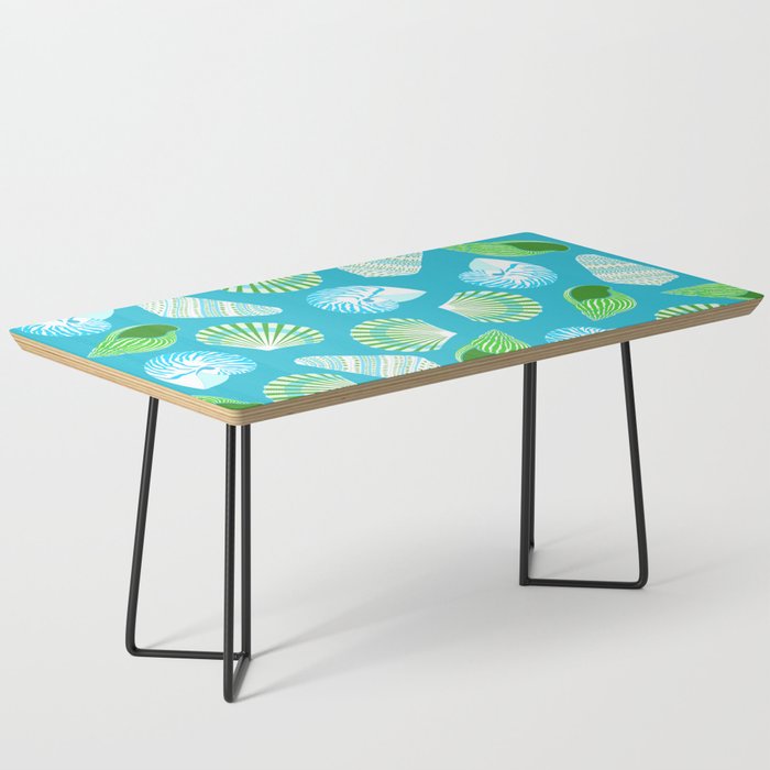 Lime Green Mix Shell Pattern on Blue Background Coffee Table