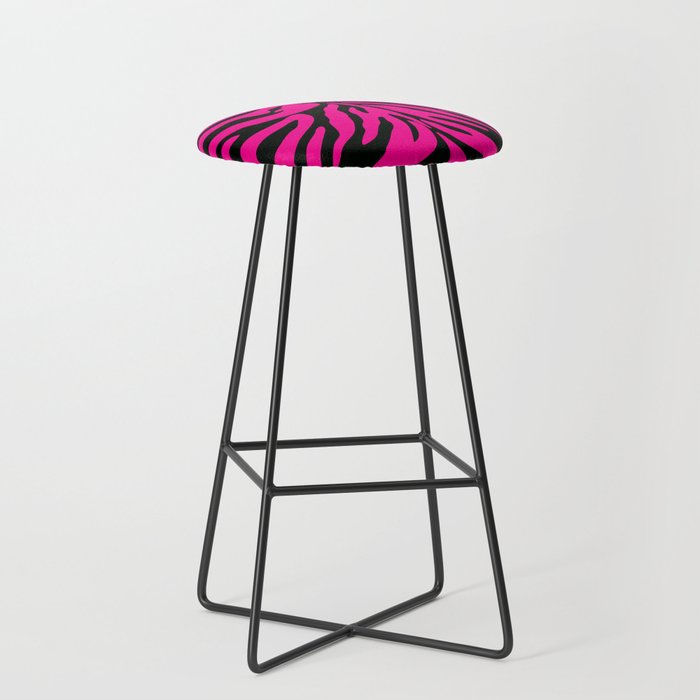 Retro Abstract Tiger Print - Pink and black Bar Stool