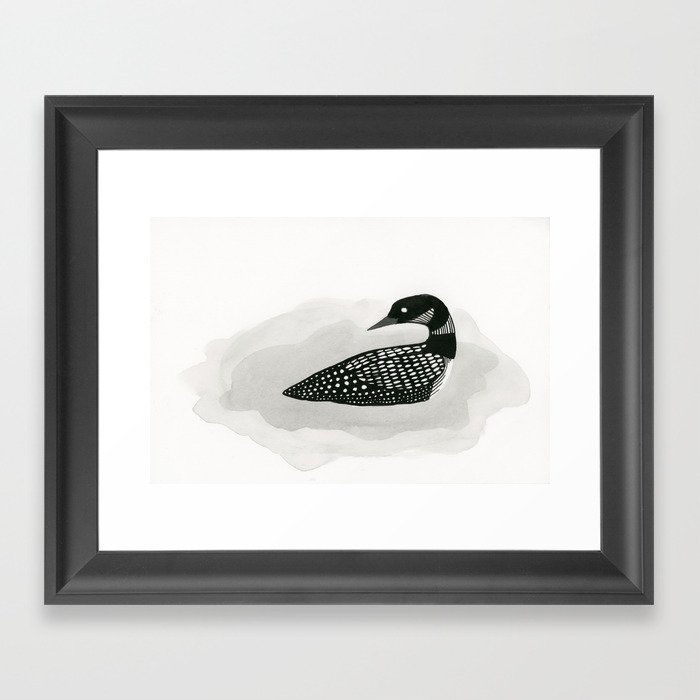 Loon - black and white bird illustration Framed Art Print