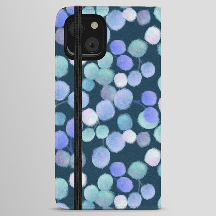 Frosted pastel blue iceberries pattern dark green iPhone Wallet Case