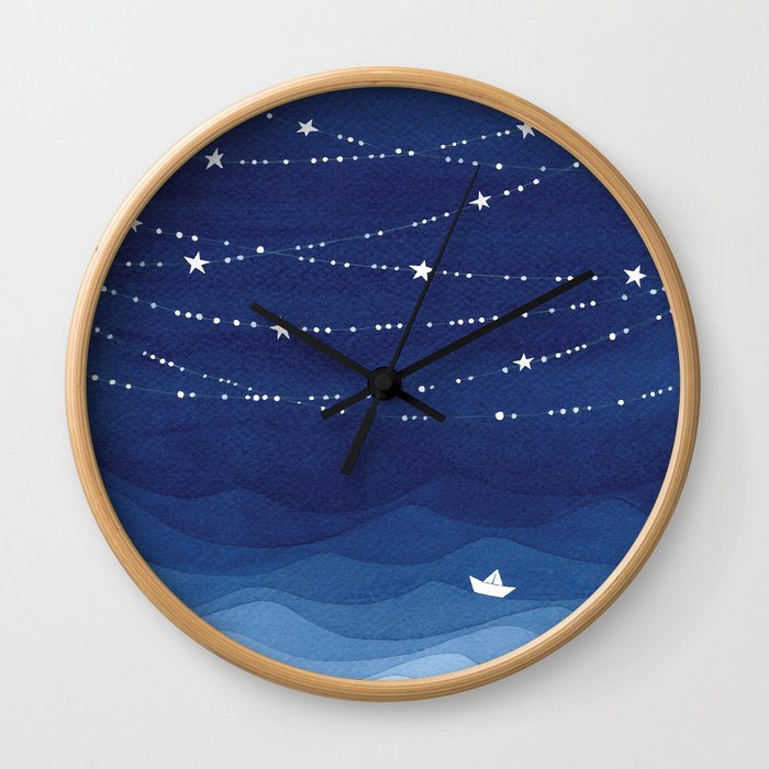 Garland of Stars IV, night sky Wall Clock