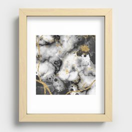 Marble Black White and Gold Recessed Framed Print