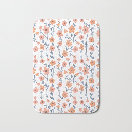 Orange Blue Foral Pattern Bath Mat