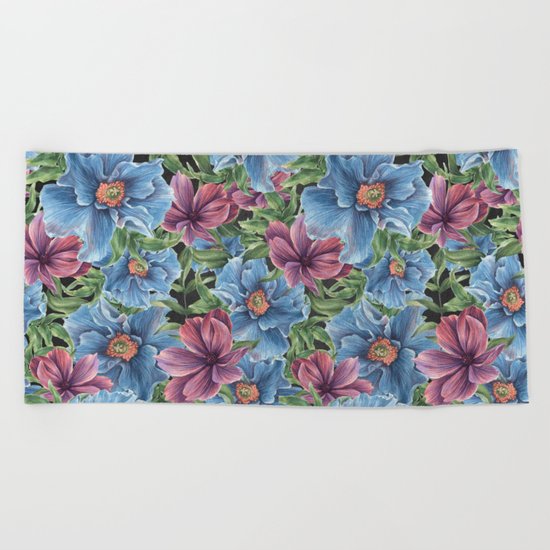 Hibiscus Flowers on Chalkboard Beach Towel