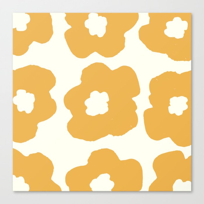Large Pop-Art Retro Flowers in Yellow on Cream Background Canvas Print