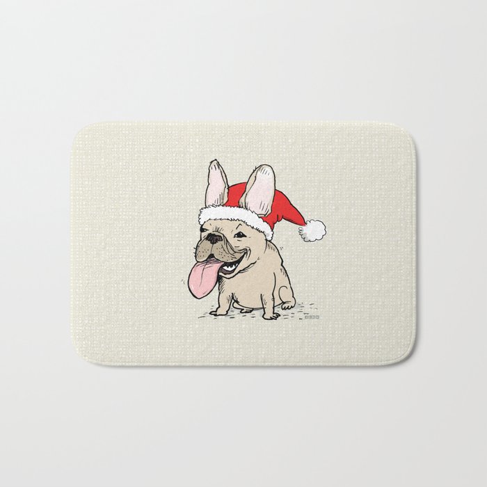 French Bulldog Santa Clause | Funny Christmas Frenchie Bath Mat