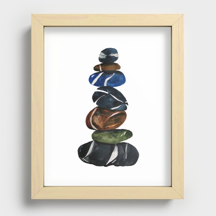 Beach pebbles stack, zen, illustration Recessed Framed Print