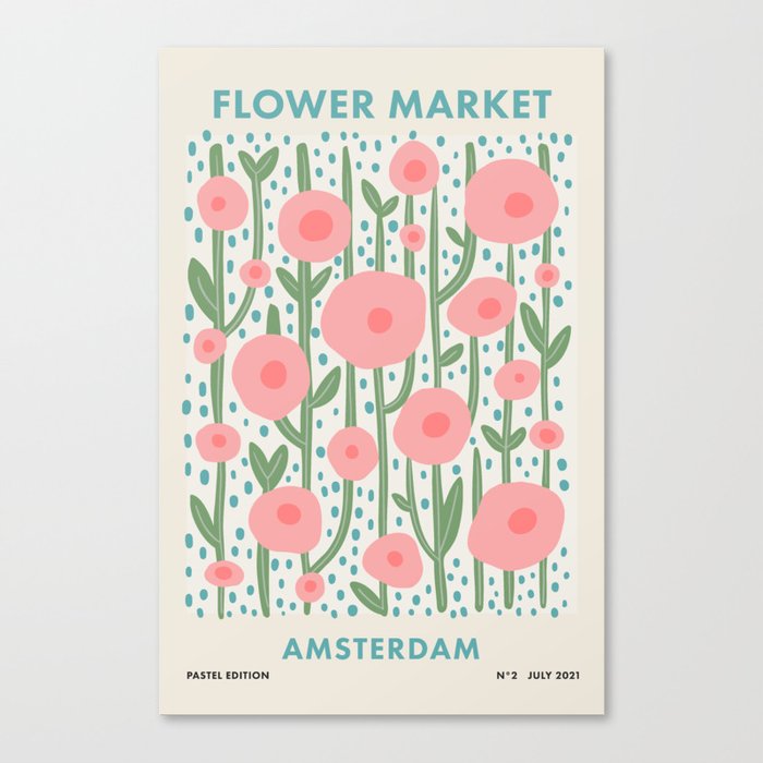 Flower Market Amsterdam Retro Scandi Spring Print Canvas Print