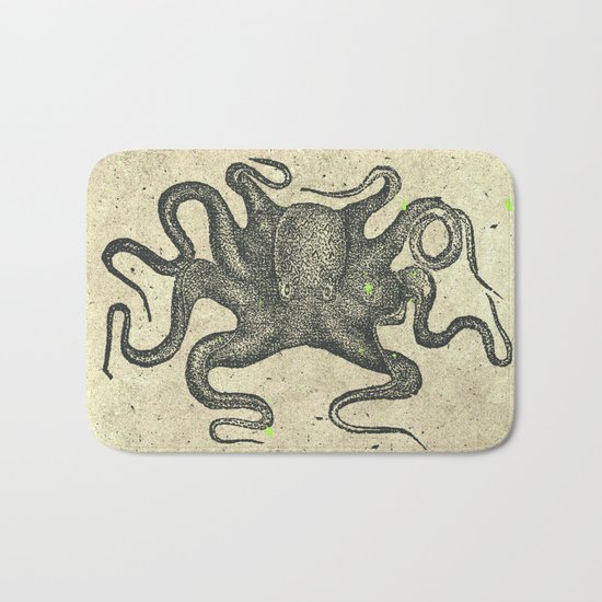 Black Brown Vintage Nautical Steampunk Octopus Bath Mat