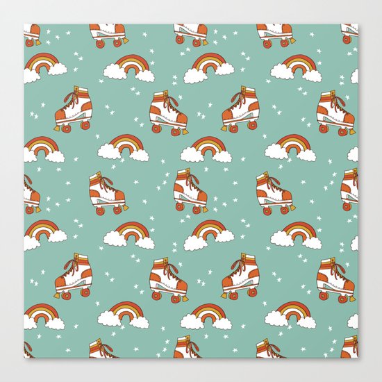 Rollerskates nostalgia pattern print cute 80s rainbows retro style by andrea lauren Canvas Print