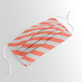 [ Thumbnail: Light Grey and Red Colored Striped/Lined Pattern Face Mask ]