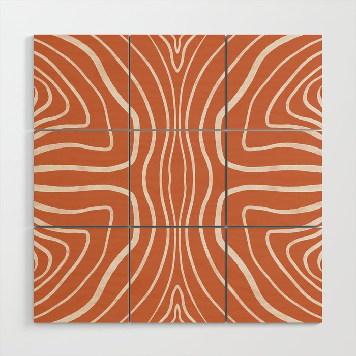 Abstract White Line Pattern - orange big Wood Wall Art