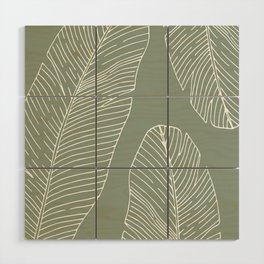 Line Drawing, Green, Palms Print, Boho Wall Art Wood Wall Art