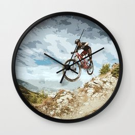 Flying Downhill on a Mountain Bike Wall Clock
