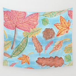 Leaves in the lake Wall Tapestry